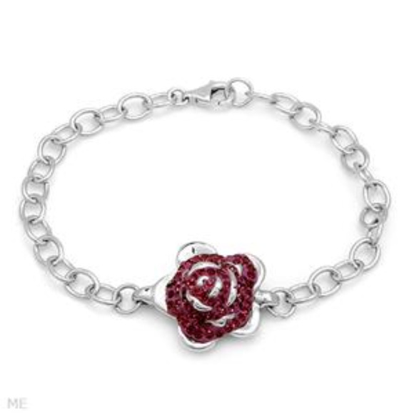 DESIGNER ROMANTIC ROSE PURPLE CRYSTALS SOLID .925 SILVER DANGLE EARRINGS**NEW! - Picture 3 of 5